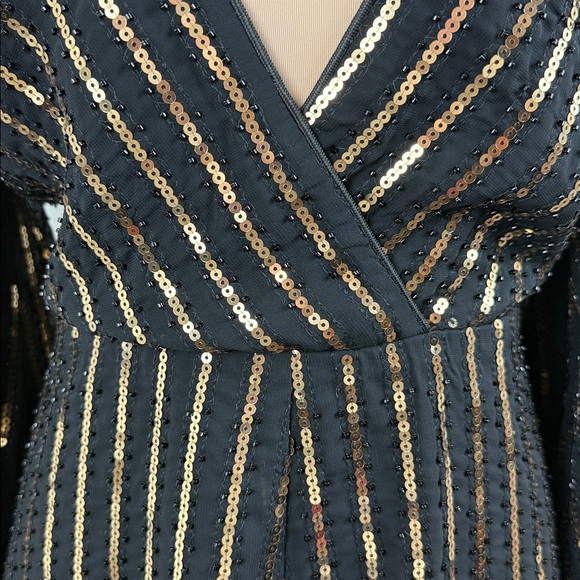 Lulus Always An Event Black and Gold Sequin Beaded Long Sleeve Romper NWOT - Picture 7 of 10